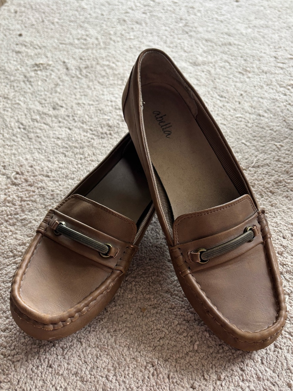 Abella Brown Leather Metal-Bit Slip On Loafers